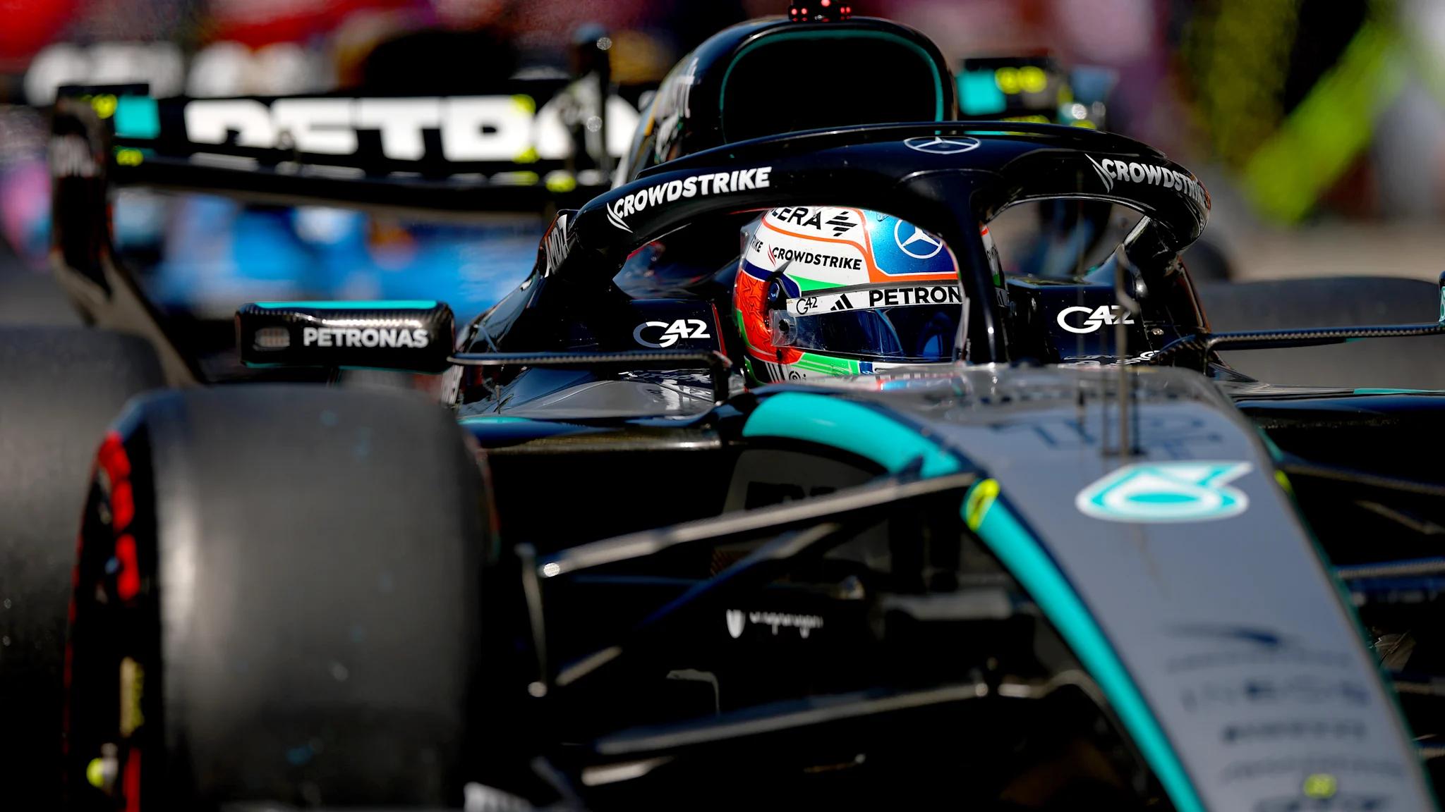 MONTREAL, QUEBEC - MAY 22: Sprint Pole qualifier George Russell of Great Britain and Mercedes AMG